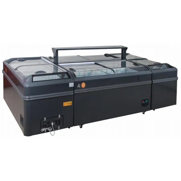 glass lid island freezer for cafe for commercial use