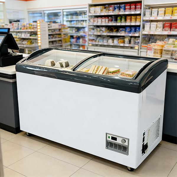 glass lid island freezer for wholesale market for frozen product display