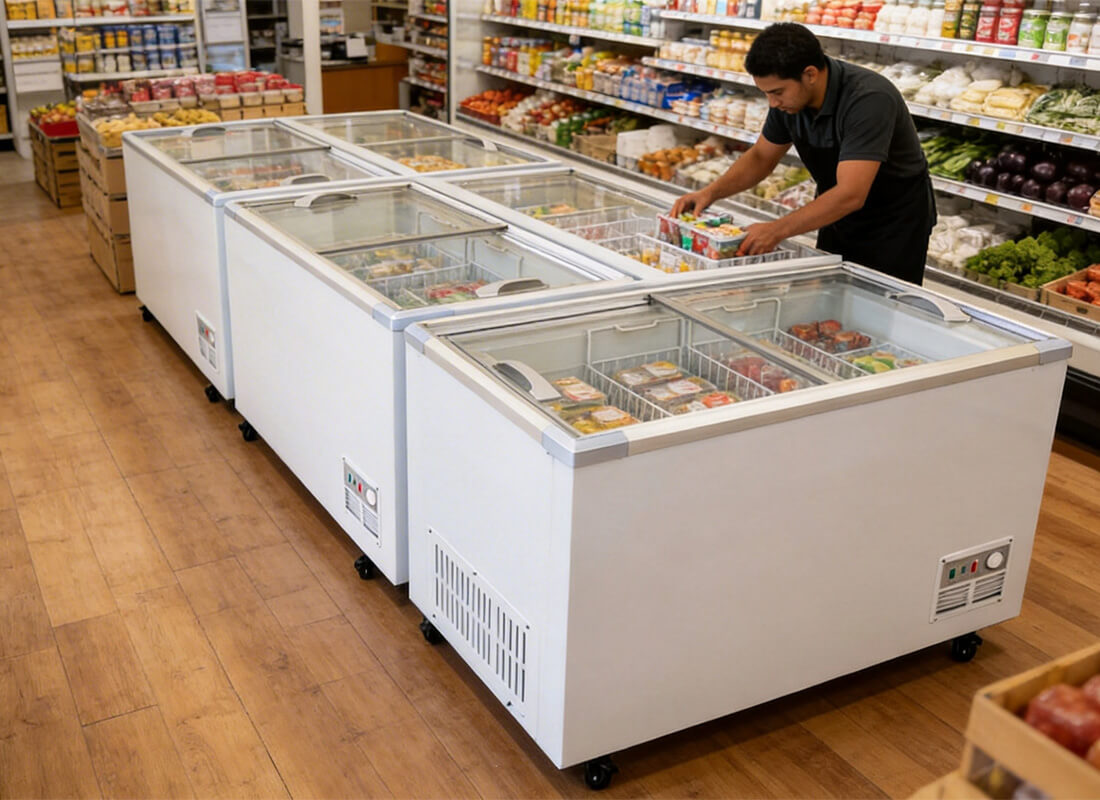 frozen food island freezer for grocery store